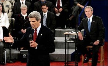 Senator John Kerry and President George W. Bush face off at 2004 debate. (NY Times Photo)