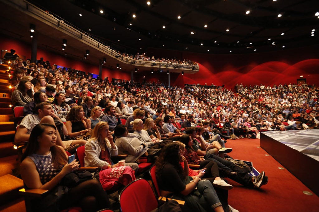 Students filled Edison Theatre to near capacity to watch the debate. (Photo: Jerry Naunheim Jr.)