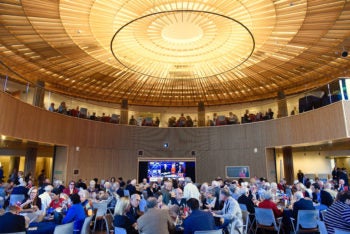 Alumni & Development sponsored a watch party in Hillman Hall. (Photo: Dan Donovan/Washington University)