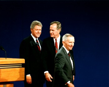 Bill Clinton, George Bush and Ross Perot at a debate at Washington University
