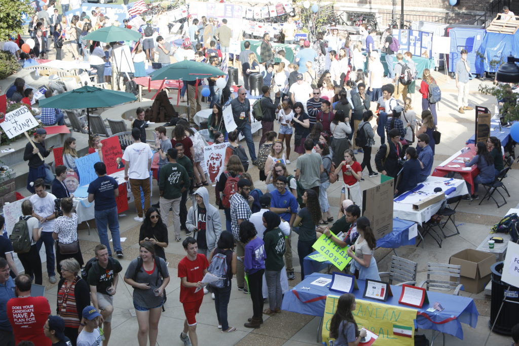 Hundreds of students visited a series of table displays highlighting issues important to student groups on campus. (Photo: Jerry Naunheim Jr./Washington University)